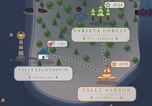 The Lemma overworld map: Tally Harbor, Tally Lighthouse and Variata Forest